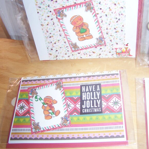 Set of 5 Handmade Gingerbread Man Stamped Holiday Cards - Picture 2 of 5